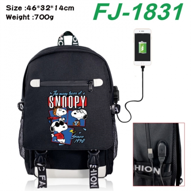 Peanuts‌ canvas USB backpack cartoon print student backpack 46X32X14CM 700g 