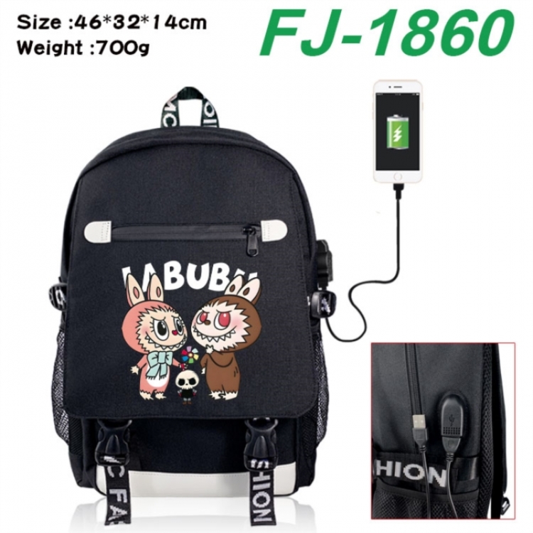 Labubu canvas USB backpack cartoon print student backpack 46X32X14CM 700g 