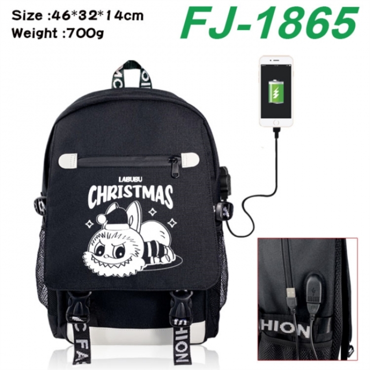 Labubu canvas USB backpack cartoon print student backpack 46X32X14CM 700g