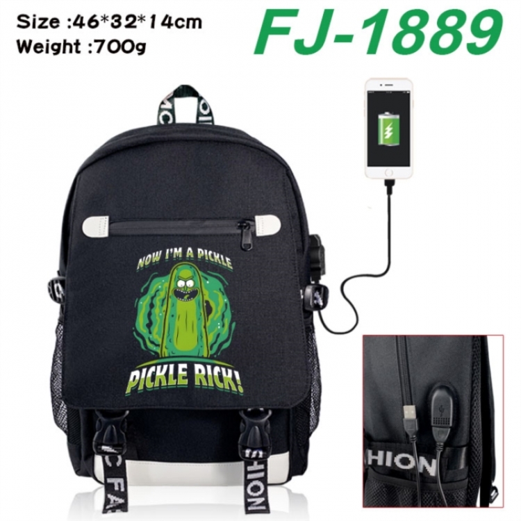 Rick and Morty canvas USB backpack cartoon print student backpack 46X32X14CM 700g 