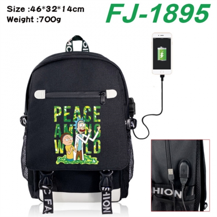 Rick and Morty canvas USB backpack cartoon print student backpack 46X32X14CM 700g 