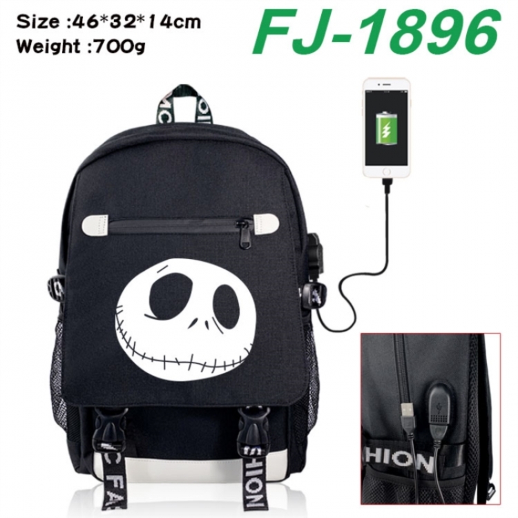 The Nightmare Before Christmas canvas USB backpack cartoon print student backpack 46X32X14CM 700g 