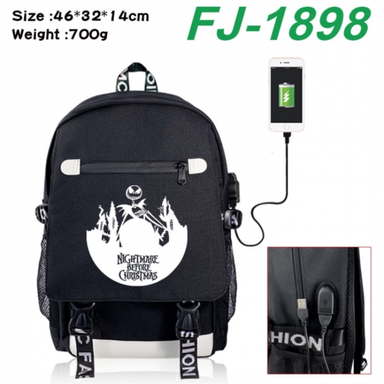 The Nightmare Before Christmas canvas USB backpack cartoon print student backpack 46X32X14CM 700g 