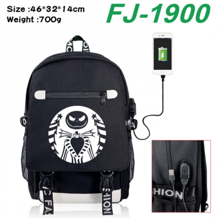 The Nightmare Before Christmas canvas USB backpack cartoon print student backpack 46X32X14CM 700g 