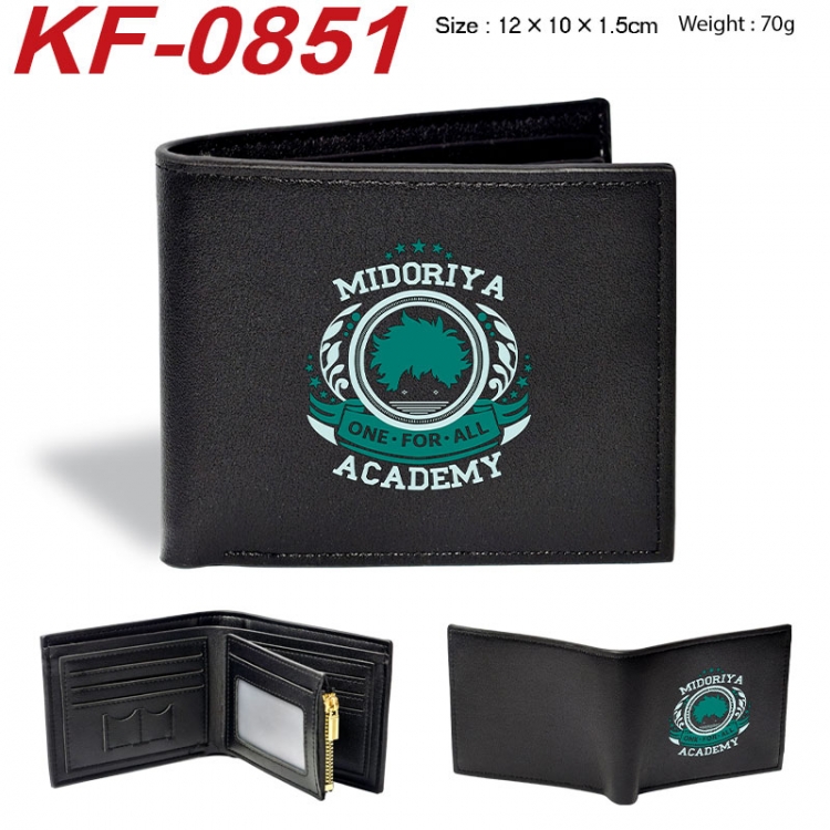 My Hero Academia Anime peripheral black brown leather double fold wallet 12X10X1.5CM 70g