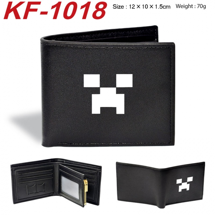 Minecraft Anime peripheral black brown leather double fold wallet 12X10X1.5CM 70g