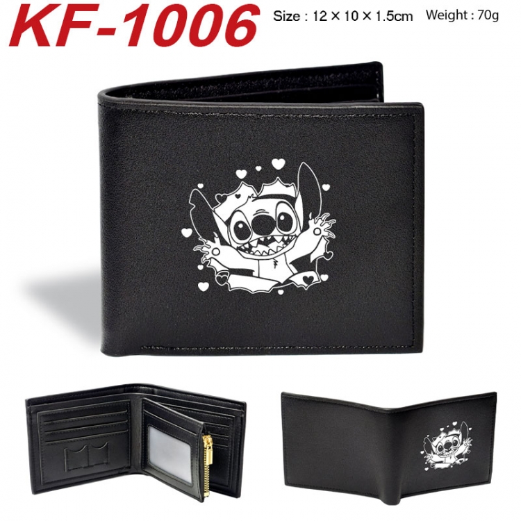 Lilo & Stitch Anime peripheral black brown leather double fold wallet 12X10X1.5CM 70g