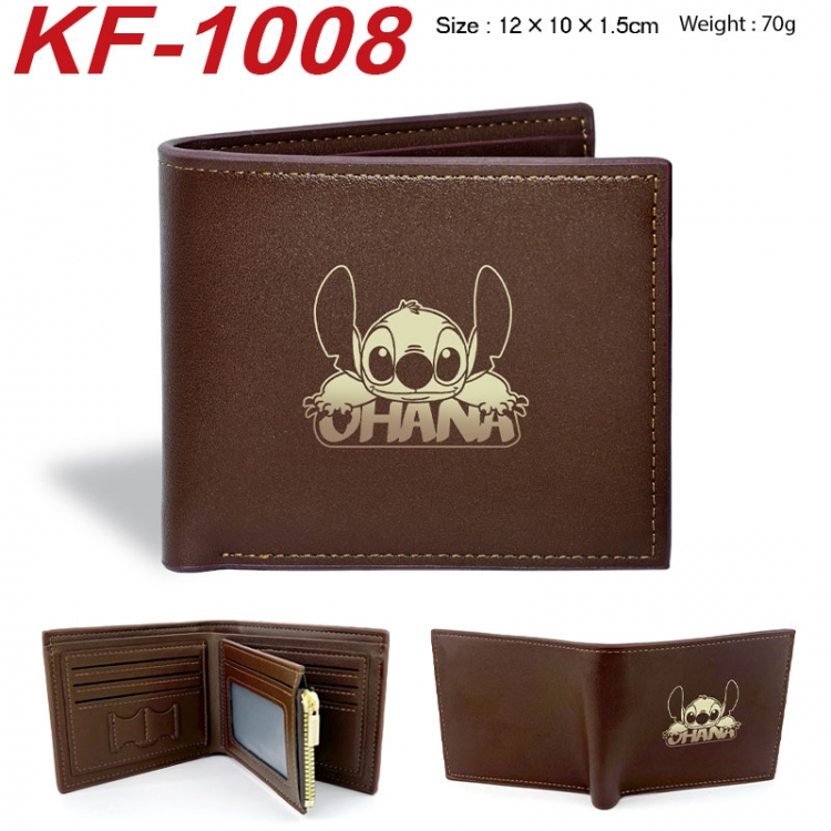 Lilo & Stitch Anime peripheral black brown leather double fold wallet 12X10X1.5CM 70g