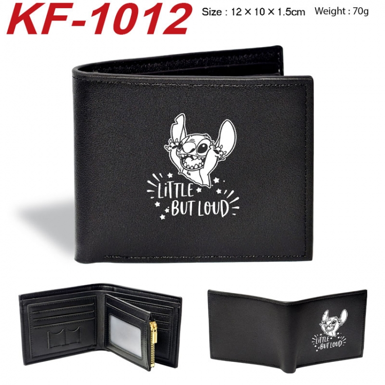 Lilo & Stitch Anime peripheral black brown leather double fold wallet 12X10X1.5CM 70g