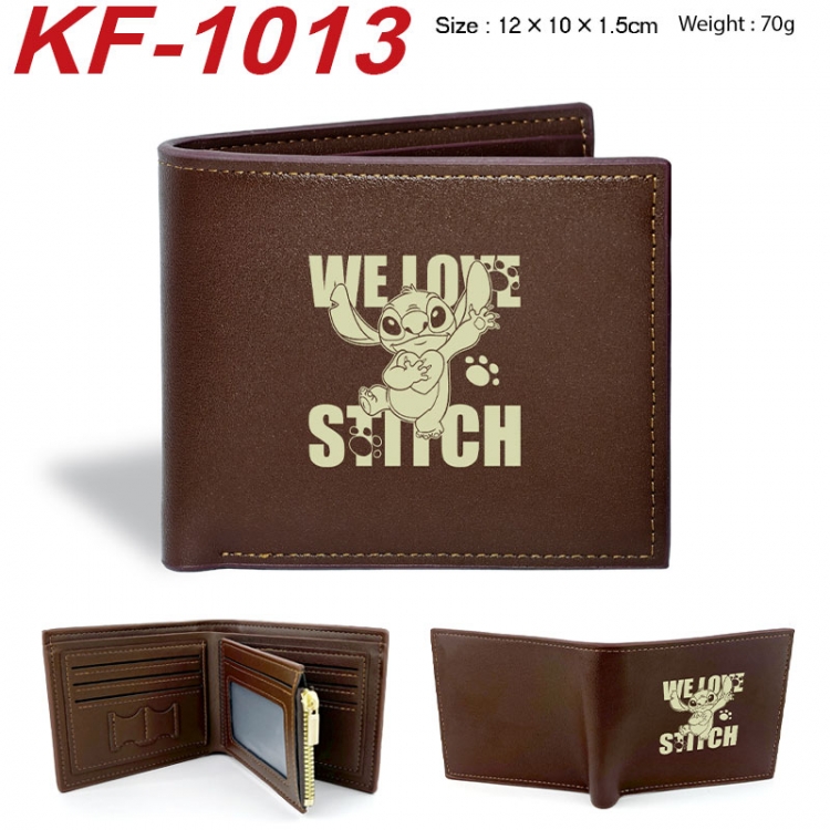 Lilo & Stitch Anime peripheral black brown leather double fold wallet 12X10X1.5CM 70g