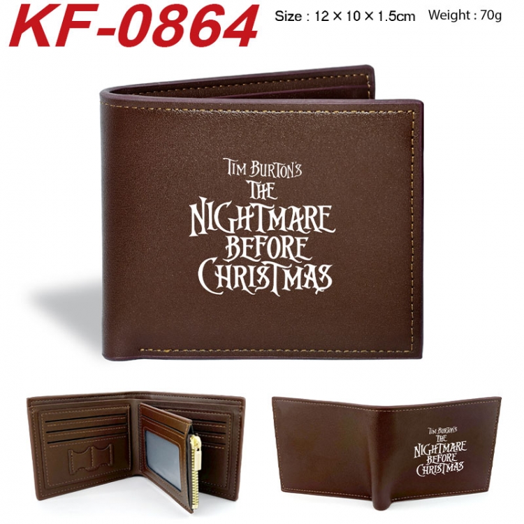 The Nightmare Before Christmas Anime peripheral black brown leather double fold wallet 12X10X1.5CM 70g