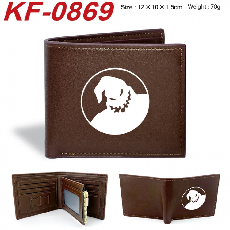 The Nightmare Before Christmas Anime peripheral black brown leather double fold wallet 12X10X1.5CM 70g