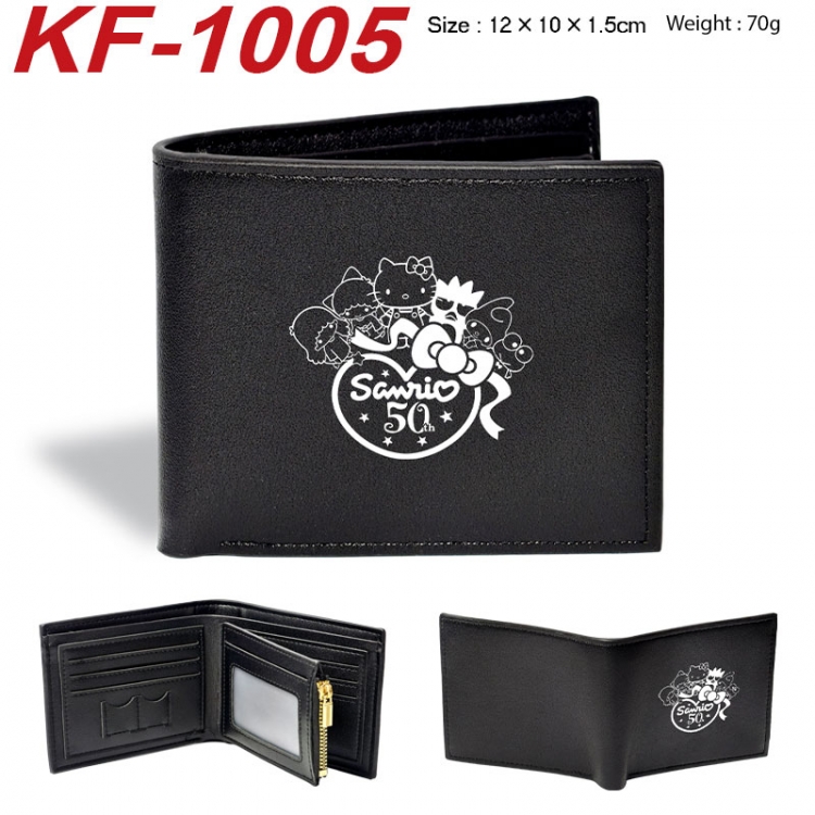 Sanrio Anime peripheral black brown leather double fold wallet 12X10X1.5CM 70g