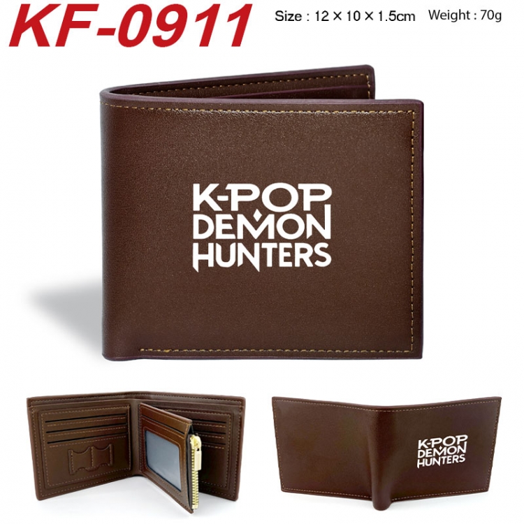K-Pop:Demon Hunters Anime peripheral black brown leather double fold wallet 12X10X1.5CM 70g