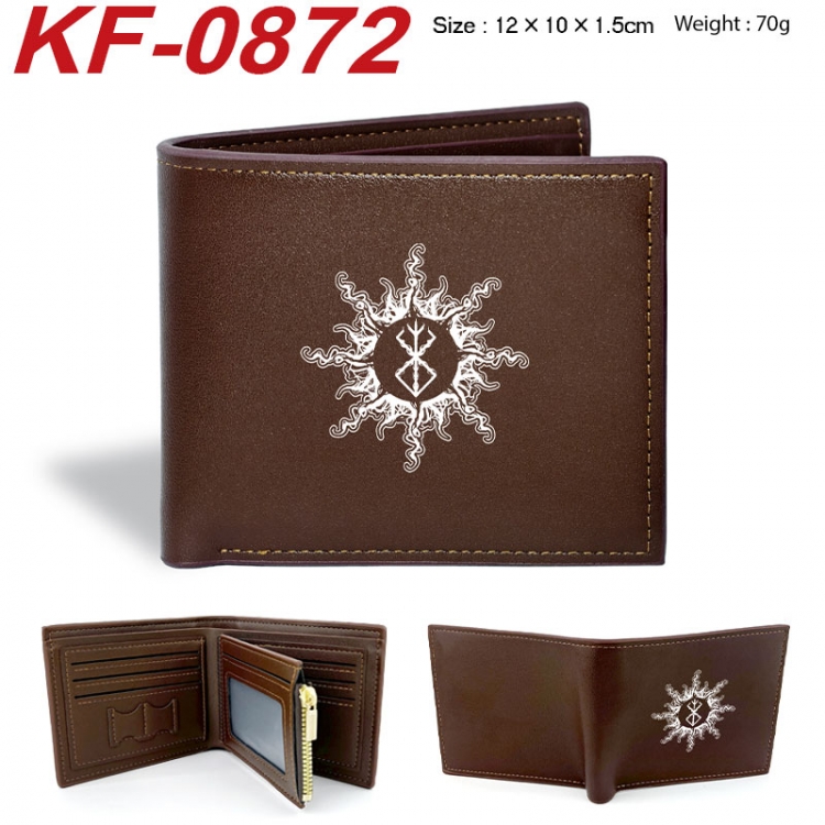 Berserk Anime peripheral black brown leather double fold wallet 12X10X1.5CM 70g