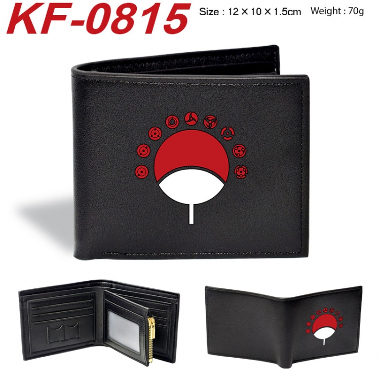 Naruto Anime peripheral black brown leather double fold wallet 12X10X1.5CM 70g