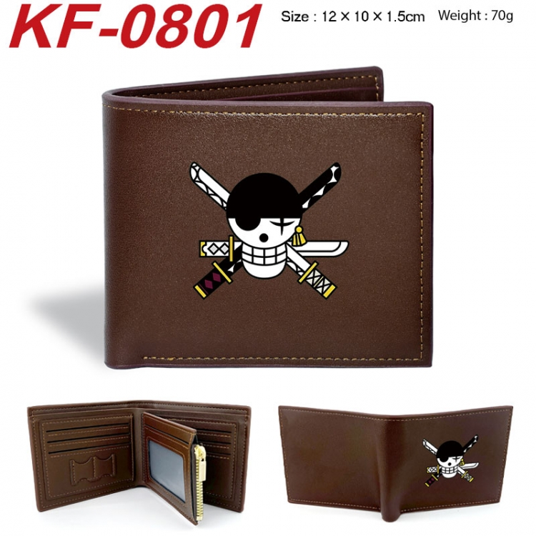 One Piece Anime peripheral black brown leather double fold wallet 12X10X1.5CM 70g