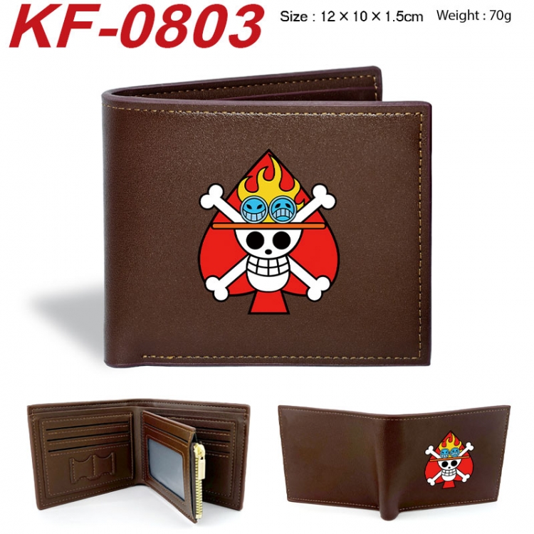 One Piece Anime peripheral black brown leather double fold wallet 12X10X1.5CM 70g