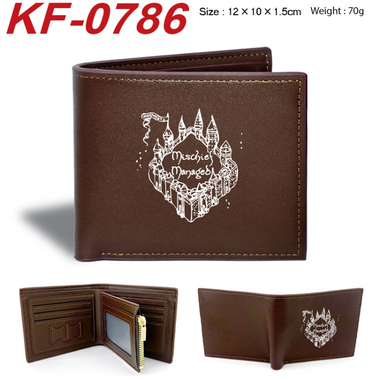 Harry Potter Anime peripheral black brown leather double fold wallet 12X10X1.5CM 70g