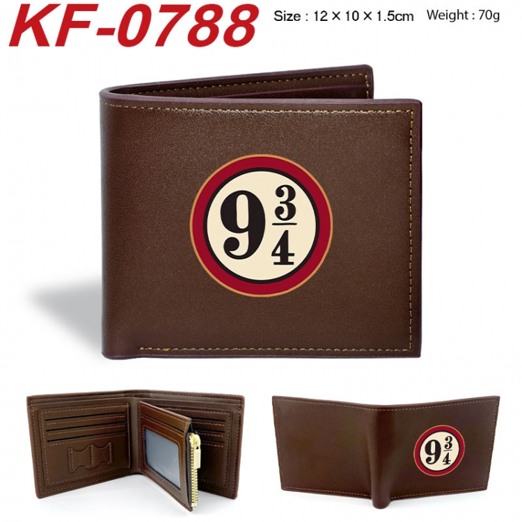 Harry Potter Anime peripheral black brown leather double fold wallet 12X10X1.5CM 70g