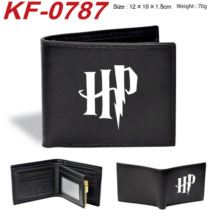 Harry Potter Anime peripheral black brown leather double fold wallet 12X10X1.5CM 70g
