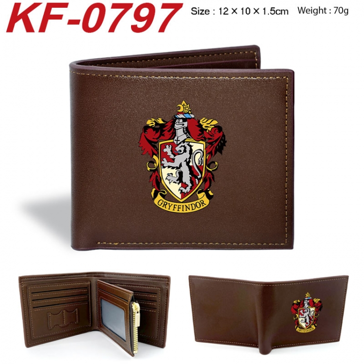 Harry Potter Anime peripheral black brown leather double fold wallet 12X10X1.5CM 70g