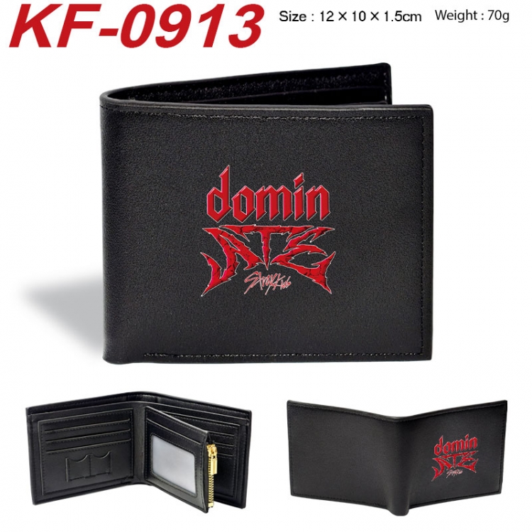 Stray Kids Anime peripheral black brown leather double fold wallet 12X10X1.5CM 70g