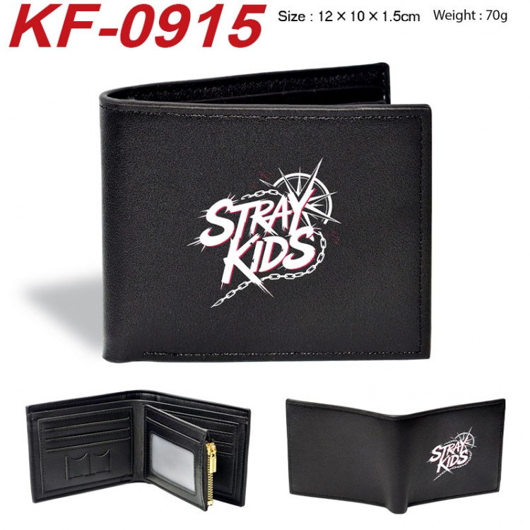 Stray Kids Anime peripheral black brown leather double fold wallet 12X10X1.5CM 70g