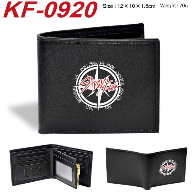 Stray Kids Anime peripheral black brown leather double fold wallet 12X10X1.5CM 70g