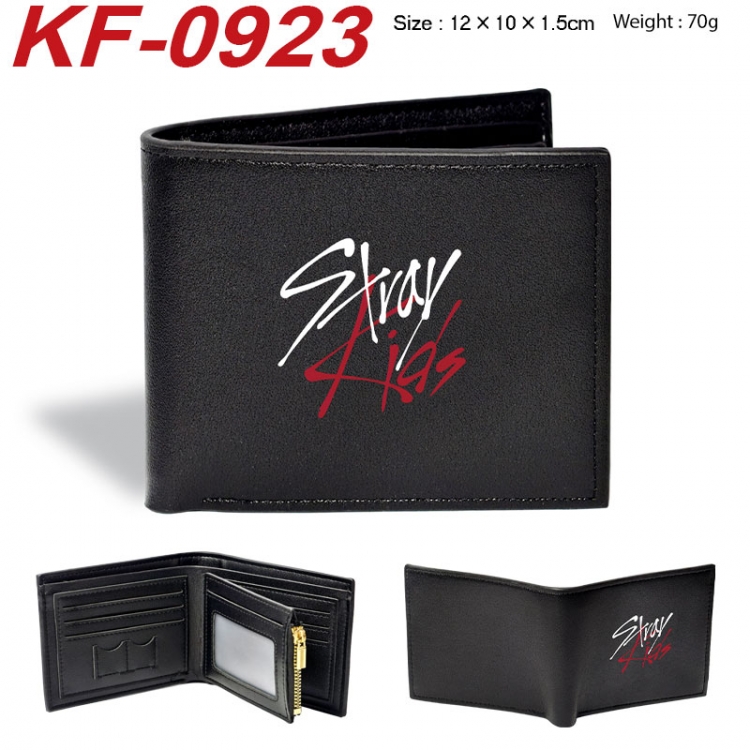 Stray Kids Anime peripheral black brown leather double fold wallet 12X10X1.5CM 70g