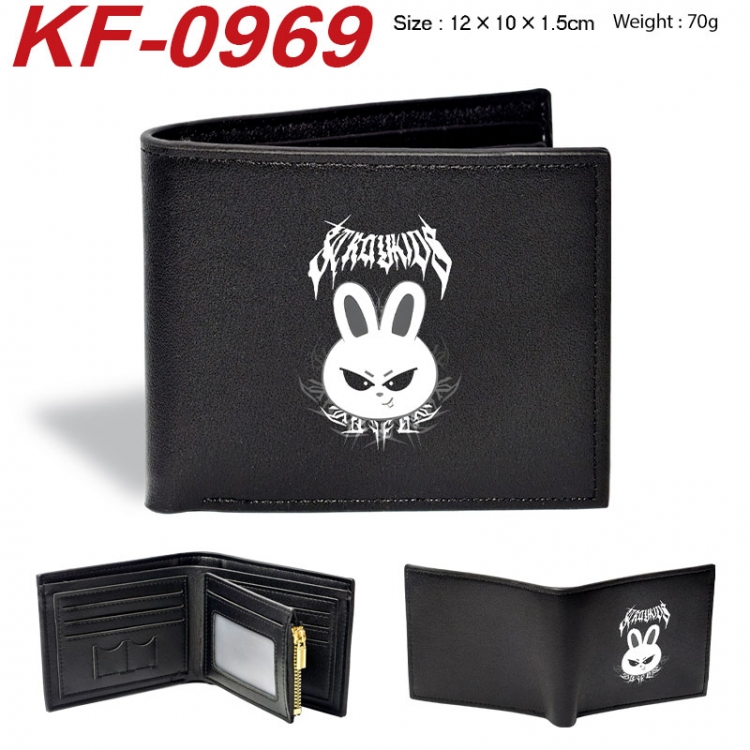 Stray Kids Anime peripheral black brown leather double fold wallet 12X10X1.5CM 70g