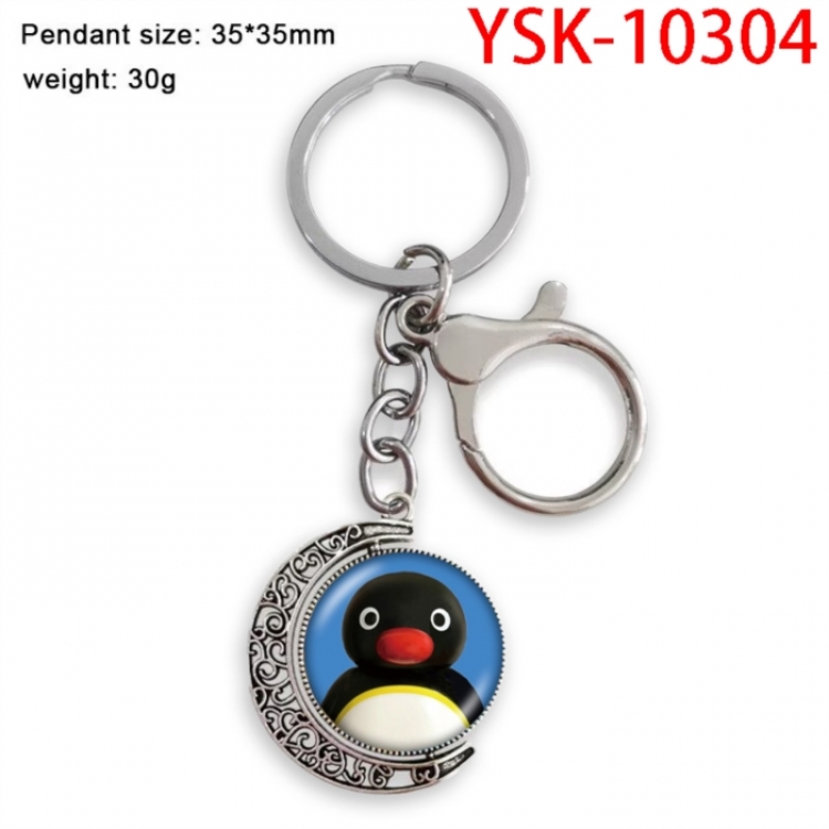 Pingu Anime double-sided crystal rotating gemstone keychain pendant price for 5 pcs