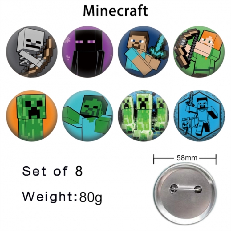 Minecraft Anime tinplate brooch badge a set of 8