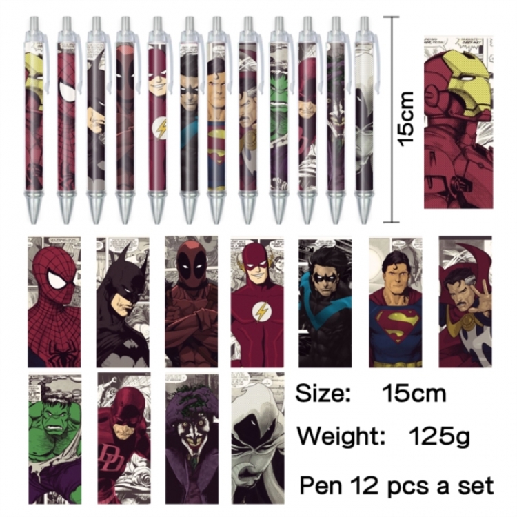 Superhero Anime peripheral student color picture ballpoint pen neutral pen 15cm a set of 12