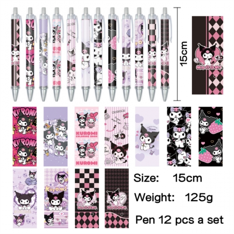 Kuromi Anime peripheral student color picture ballpoint pen neutral pen 15cm a set of 12