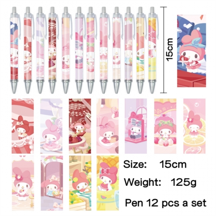 Melody Anime peripheral student color picture ballpoint pen neutral pen 15cm a set of 12
