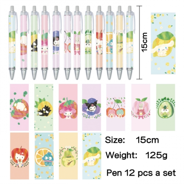 Sanrio Anime peripheral student color picture ballpoint pen neutral pen 15cm a set of 12