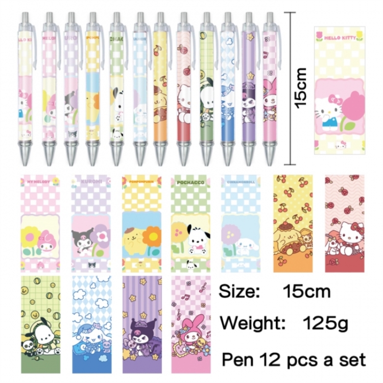 Sanrio Anime peripheral student color picture ballpoint pen neutral pen 15cm a set of 12
