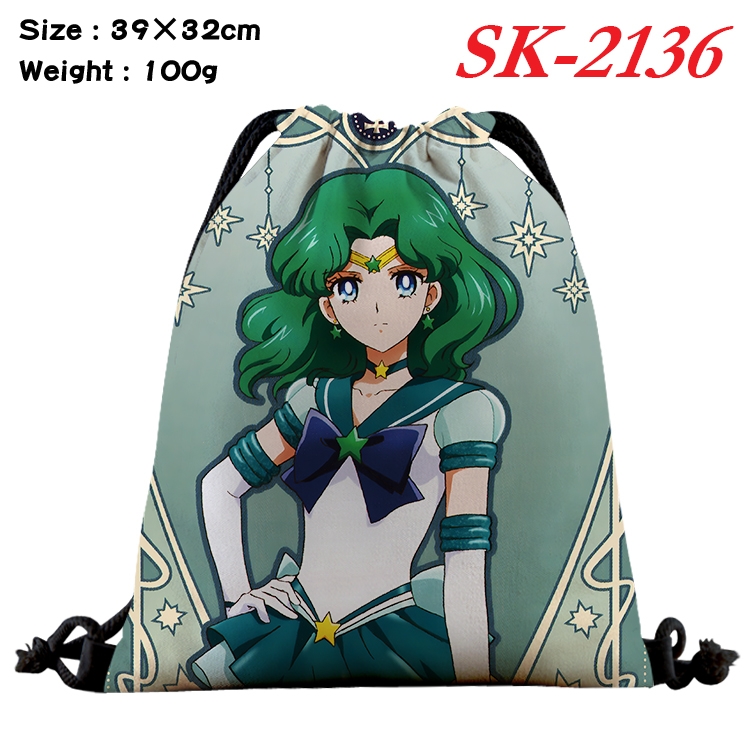 sailormoon cartoon Waterproof Nylon Full Color Drawstring Pocket 39x32cm 
