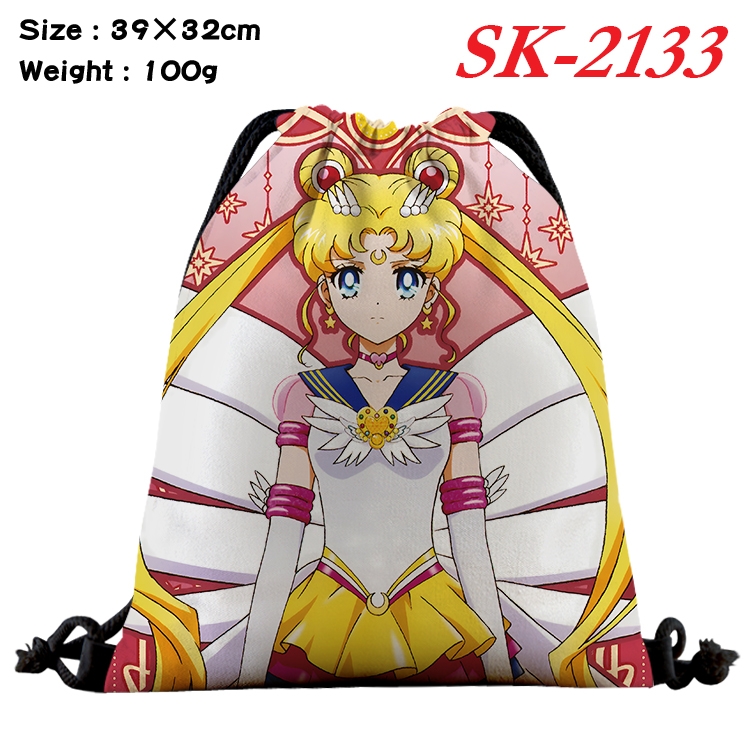 sailormoon cartoon Waterproof Nylon Full Color Drawstring Pocket 39x32cm 