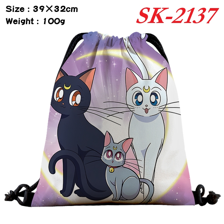 sailormoon cartoon Waterproof Nylon Full Color Drawstring Pocket 39x32cm 