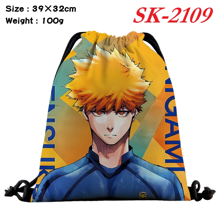 BLUE LOCK cartoon Waterproof Nylon Full Color Drawstring Pocket 39x32cm 