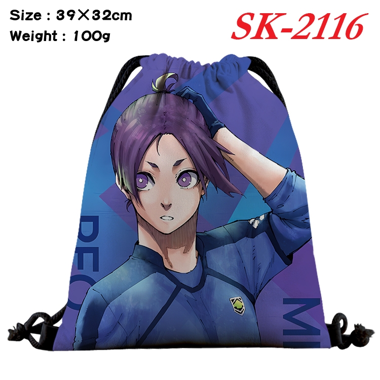BLUE LOCK cartoon Waterproof Nylon Full Color Drawstring Pocket 39x32cm 