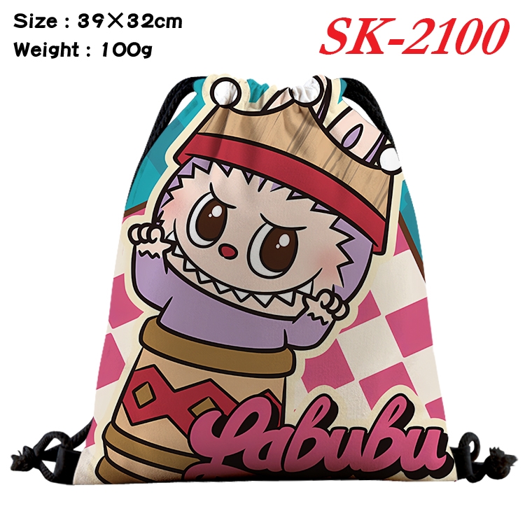 Labubu cartoon Waterproof Nylon Full Color Drawstring Pocket 39x32cm 