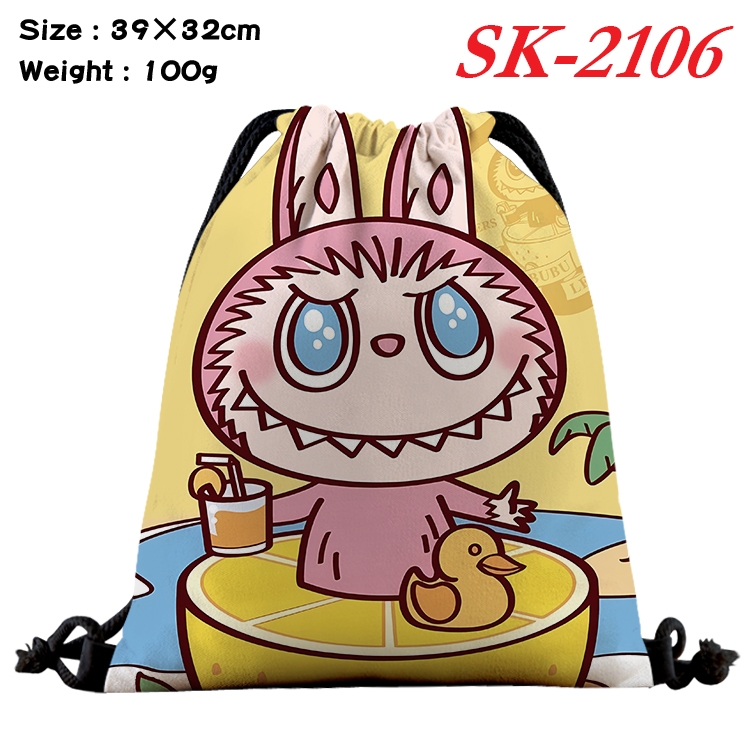 Labubu cartoon Waterproof Nylon Full Color Drawstring Pocket 39x32cm 