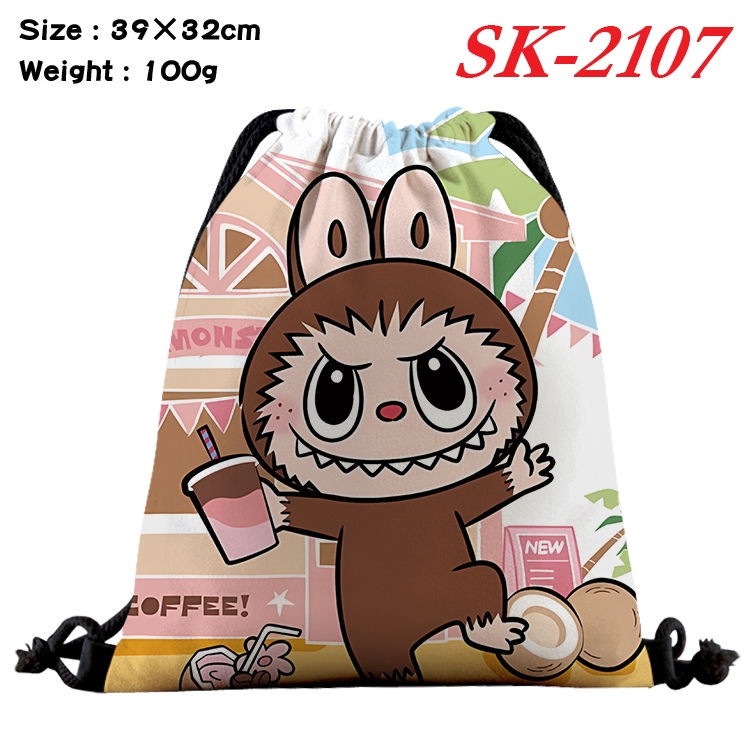 Labubu cartoon Waterproof Nylon Full Color Drawstring Pocket 39x32cm 