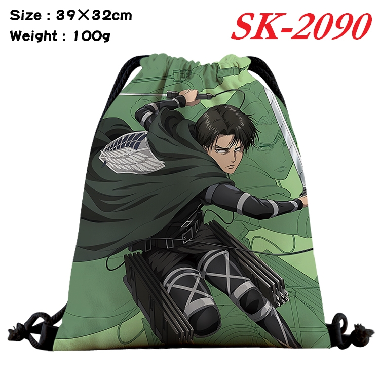 Shingeki no Kyojin cartoon Waterproof Nylon Full Color Drawstring Pocket 39x32cm 