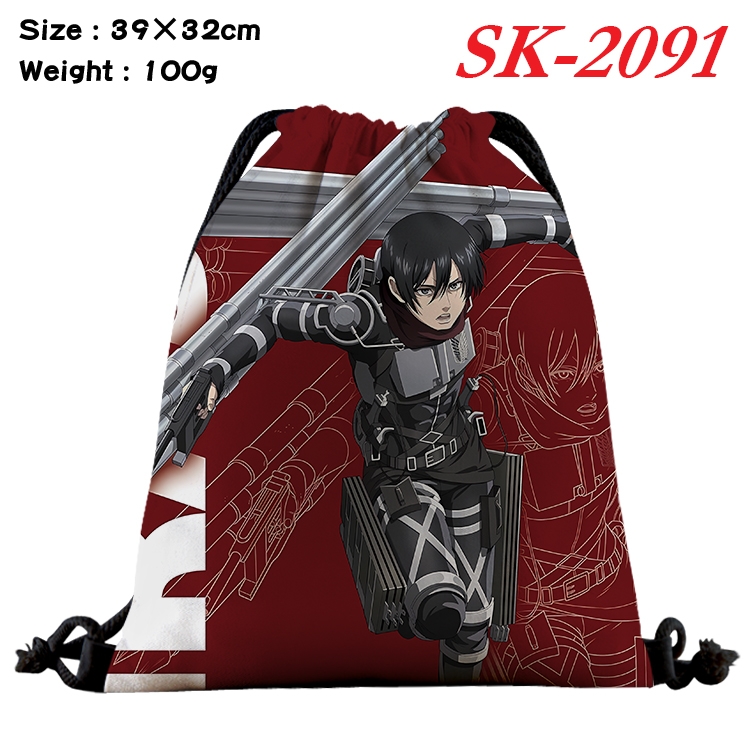 Shingeki no Kyojin cartoon Waterproof Nylon Full Color Drawstring Pocket 39x32cm 