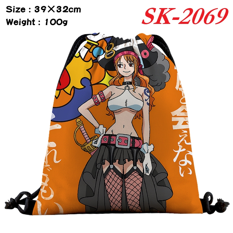 One Piece cartoon Waterproof Nylon Full Color Drawstring Pocket 39x32cm 