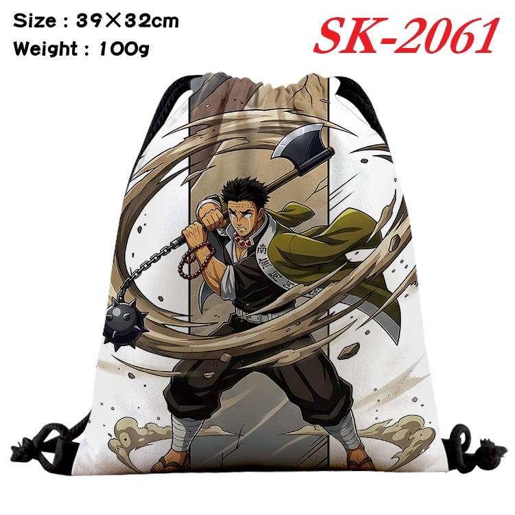 Demon Slayer Kimets cartoon Waterproof Nylon Full Color Drawstring Pocket 39x32cm 